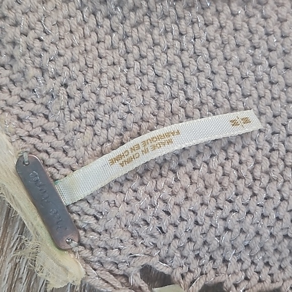 Free People Tan Knit Sequined Beaded Embellished Lace Up Ruffle Back Tunic Tank - Picture 12 of 16